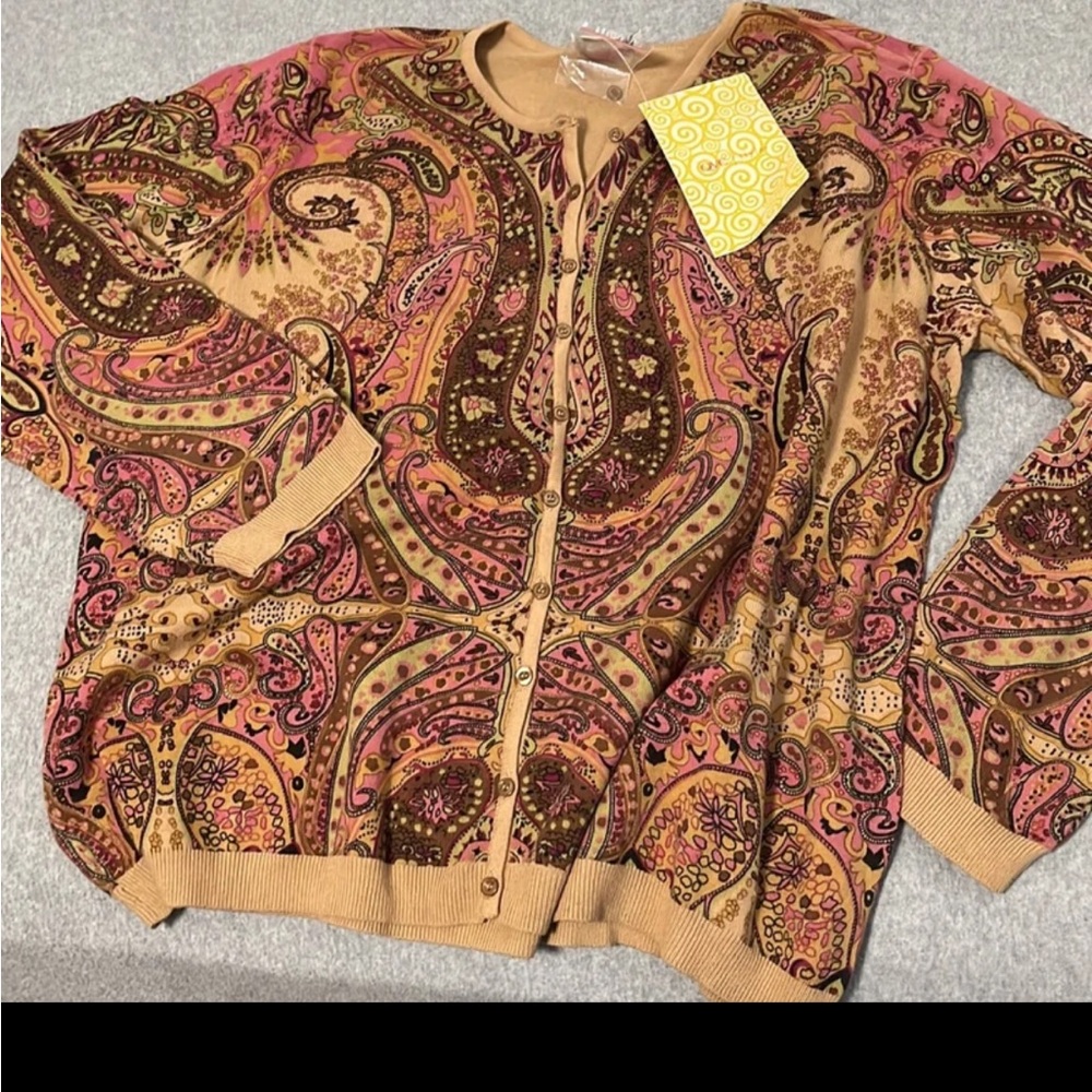 QVC Paisley Cardigan Sweater Womens 2X Button Preppy Academia Grandma Fall - Picture 7 of 8